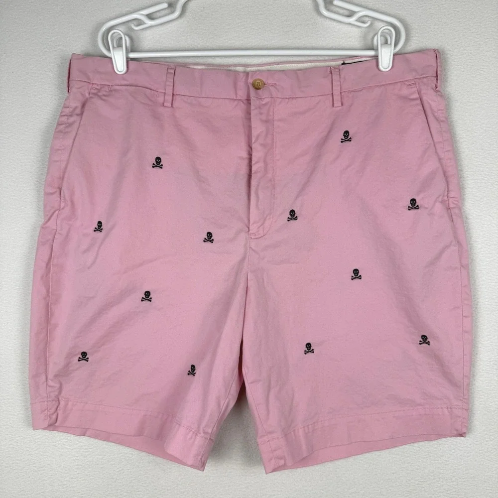 Polo Ralph Lauren Chino Shorts Mens 40 Pink Skull Crossbones AOP Embroidered